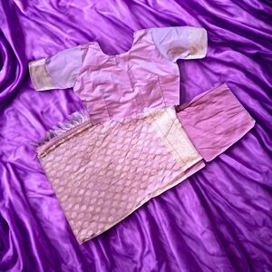 3 Piece Indian Fully Stitched Formal Fancy Saree with Top and Petticoat